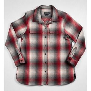Pendleton Modern Rider Flannel Shirt Shadow Plaid Virgin Wool Red Gray Petite L